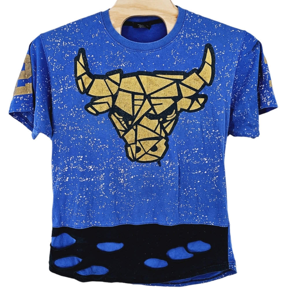 King Maker Chicago Bulls 23 Jordan Blue Paint Splatter T-Shirt XL‎